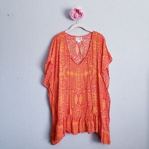 Nvelop Sun Orange And Coral UPF 50+ Tassel Swim Coverup